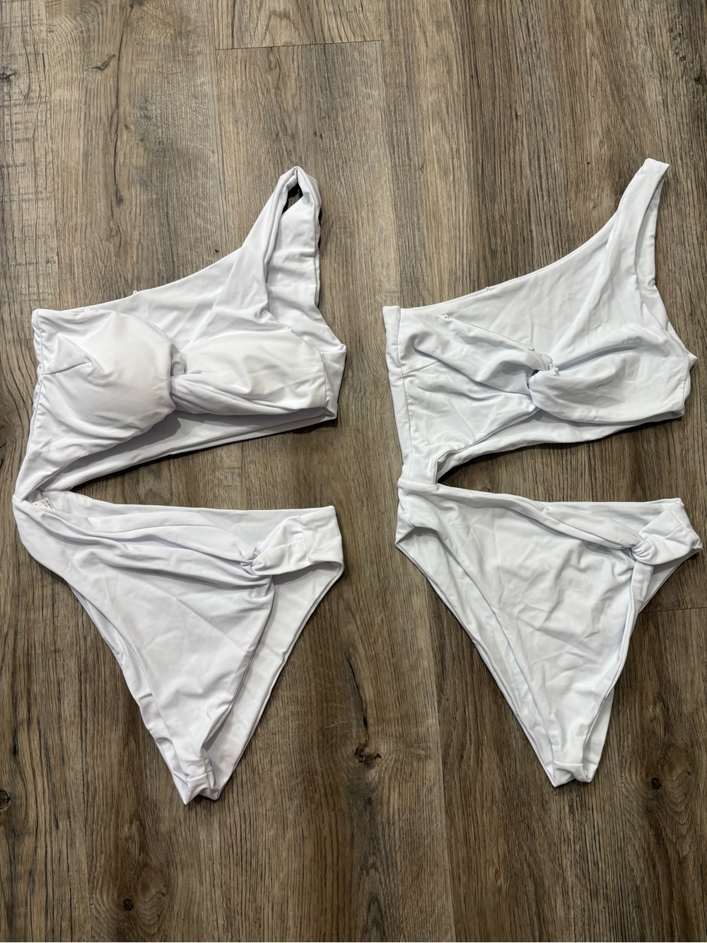 One-Shoulder White Cutout Bikini Set - Women